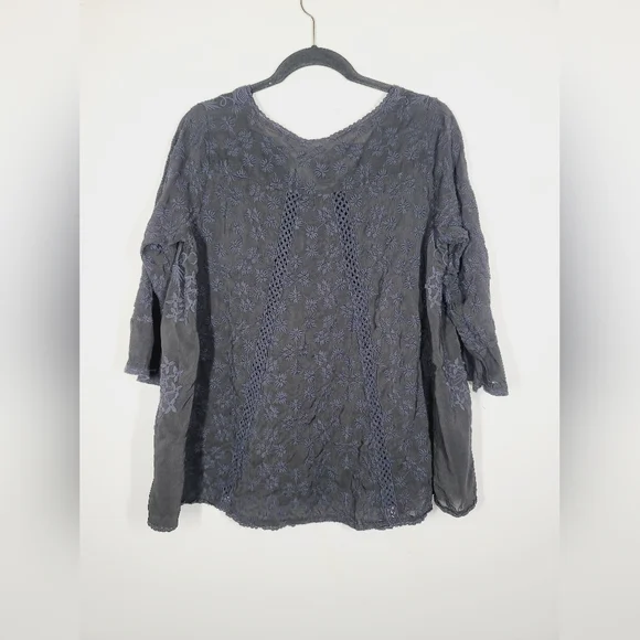 Johnny Was Charcoal On Black Embroidered Blouse, Size Small - Picture 2 of 4